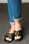 Black Chain Detail Notched Slide Sandals - Maple Row Boutique 