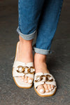 Cream Chain Detail Notched Slide Sandals - Maple Row Boutique 