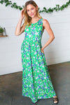 Green & Blue Floral Print Fit and Flare Maxi Dress - Maple Row Boutique 