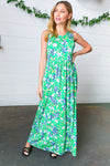 Green & Blue Floral Print Fit and Flare Maxi Dress - Maple Row Boutique 
