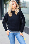 Chic Pursuits Black Chenille Raw Seam Mock Neck Sweater - Maple Row Boutique 