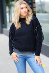 Chic Pursuits Black Chenille Raw Seam Mock Neck Sweater - Maple Row Boutique 