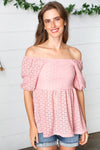 Mauve Eyelet Puff Sleeve Babydoll Top - Maple Row Boutique 