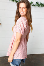 Mauve Eyelet Puff Sleeve Babydoll Top - Maple Row Boutique 