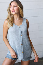 Light Blue Two Tone Button Down Sleeveless Top - Maple Row Boutique 