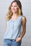 Light Blue Two Tone Button Down Sleeveless Top - Maple Row Boutique 