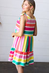 Multicolor Stripe Shoulder Tie Knot Ruffle Hem Dress - Maple Row Boutique 