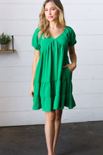 Kelly Green Sweetheart Tiered Crinkle Dress - Maple Row Boutique 
