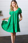 Kelly Green Sweetheart Tiered Crinkle Dress - Maple Row Boutique 