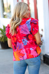 Red & Fuchsia Floral Smocked Ruffle Sleeve Top - Maple Row Boutique 