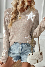 Star Round Neck Dropped Shoulder Sweater - Maple Row Boutique 
