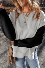 Contrast Round Neck Long Sleeve Sweatshirt - Maple Row Boutique 