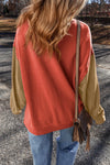 Contrast Round Neck Long Sleeve Sweatshirt - Maple Row Boutique 