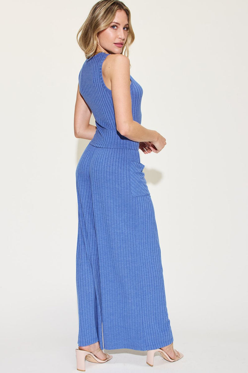 Basic Bae Full Size Ribbed Tank and Wide Leg Pants Set - Maple Row Boutique 