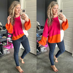 Colorblock Knit Sweater In Pink, Orange & Ivory - Maple Row Boutique 
