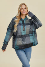 Double Take Full Size Plaid Dropped Shoulder Hoodie - Maple Row Boutique 