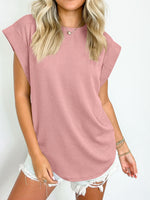 Textured Round Neck Cap Sleeve Blouse - Maple Row Boutique 