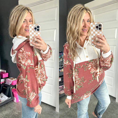 Button Front Swoodie In Autumn Florals - Maple Row Boutique 