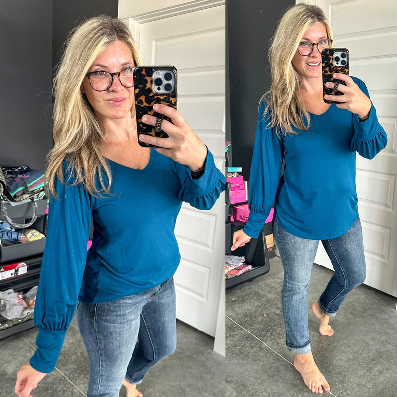 Fancy Pleated Top In Teal - Maple Row Boutique 