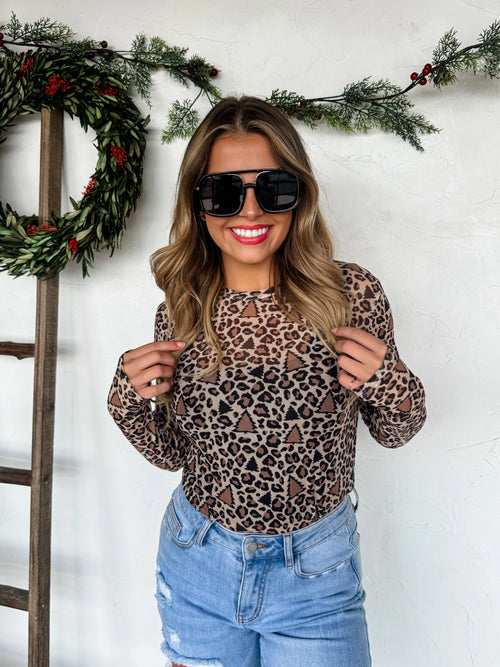 PREORDER: Christmas Printed Mesh Tops - Maple Row Boutique