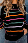 Striped Round Neck Dropped Shoulder Sweater - Maple Row Boutique 