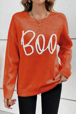 BOO Round Neck Long Sleeve Sweater - Maple Row Boutique 
