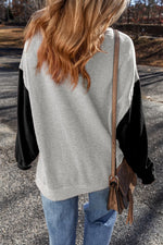 Contrast Round Neck Long Sleeve Sweatshirt - Maple Row Boutique 
