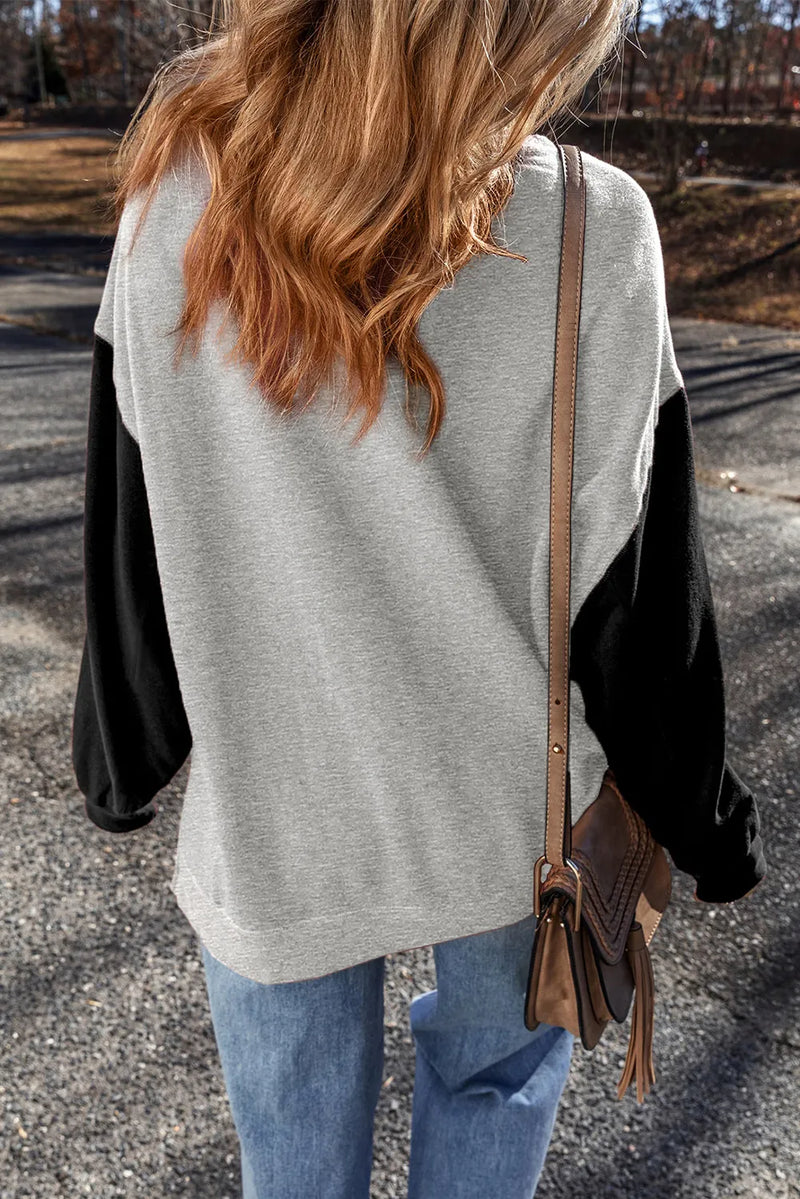 Contrast Round Neck Long Sleeve Sweatshirt - Maple Row Boutique 