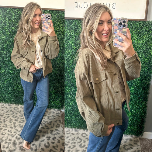 Primrose Corduroy Jacket in Olive - Maple Row Boutique