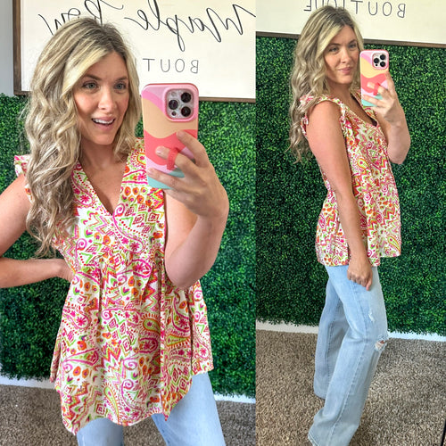 Lucy Eyelets Top in Ivory Multi - Maple Row Boutique 