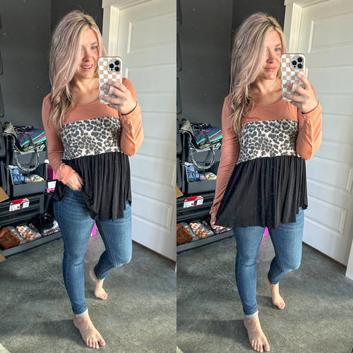 Color Block Tiered Babydoll Top In Leopard Blush - Maple Row Boutique 
