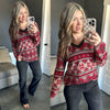 V Neck Sweater Knit Top In Red Snowflake - Maple Row Boutique 