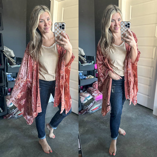 Ultra Soft Velvet Floral Kimono In Dusty Pink - Maple Row Boutique 