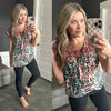 Embroidered Floral And Animal Print Blouse In Teal Multi Color - Maple Row Boutique 