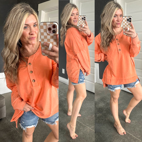 Button Front Oversized Henley In Spring Sunset - Maple Row Boutique 
