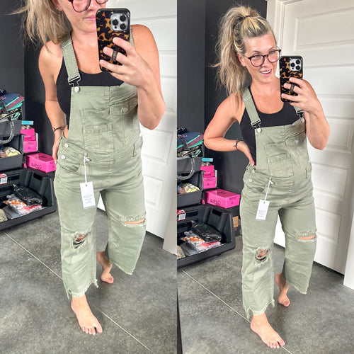 Risen High Rise Distressed Straight Overalls - Maple Row Boutique 