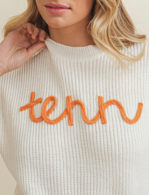 Orange and White Sweater - Maple Row Boutique 