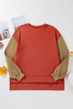 Contrast Round Neck Long Sleeve Sweatshirt - Maple Row Boutique 