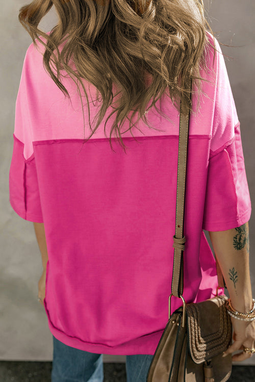 Exposed Seam Round Neck Half Sleeve T-Shirt - Maple Row Boutique 