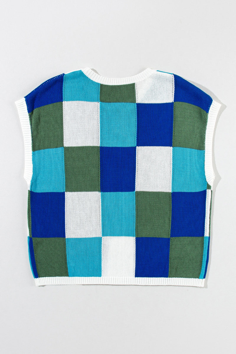 Color Block Round Neck Cap Sleeve Knit Top - Maple Row Boutique 