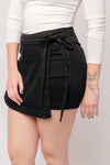 Bentli High Rise Side Tie Denim Skort in Black - Maple Row Boutique