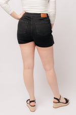 Bentli High Rise Side Tie Denim Skort in Black - Maple Row Boutique