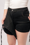 Bentli High Rise Side Tie Denim Skort in Black - Maple Row Boutique