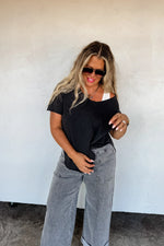 PREORDER: Joey V-Neck Washed Cotton Boyfriend Tee - Maple Row Boutique