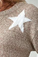 Star Round Neck Dropped Shoulder Sweater - Maple Row Boutique 