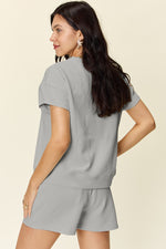 Double Take Full Size Texture Short Sleeve T-Shirt and Drawstring Shorts Set - Maple Row Boutique 