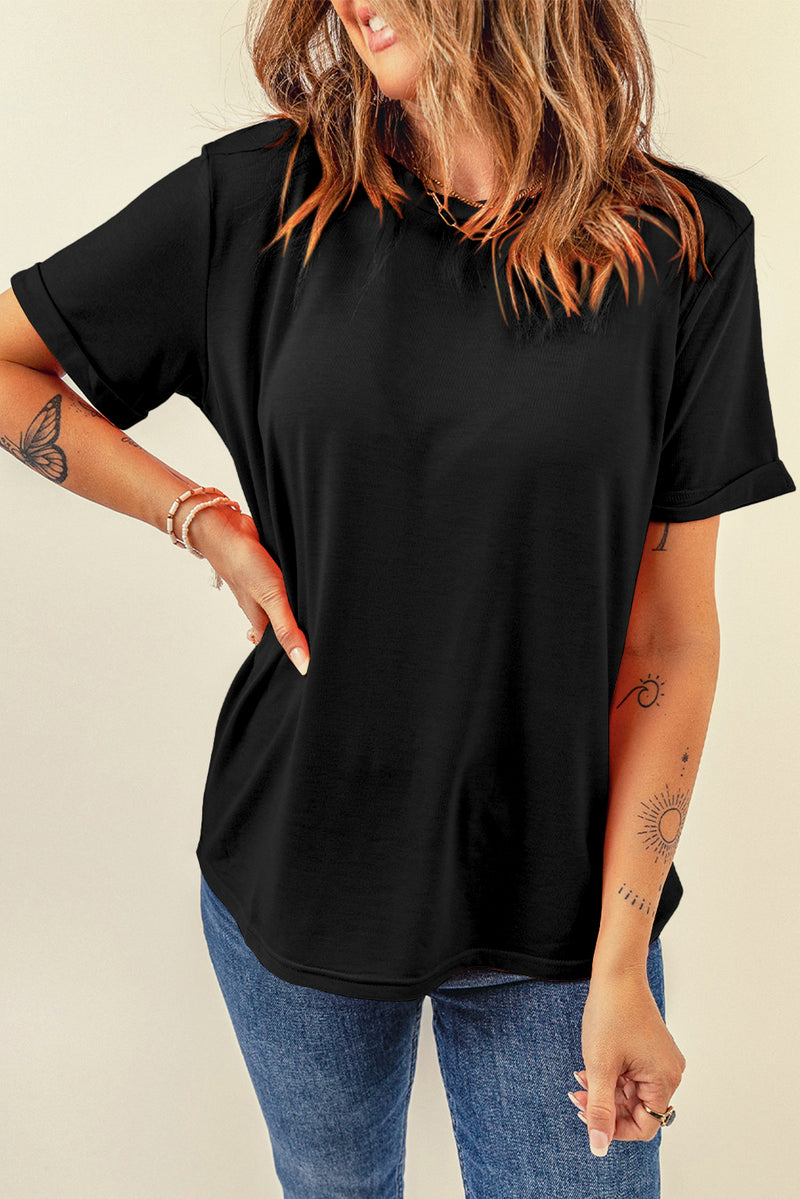 Round Neck Short Sleeve T-Shirt - Maple Row Boutique 