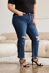 RFM Full Size Tummy Control Distressed High Waist Raw Hem Jeans - Maple Row Boutique 