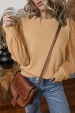 Eyelet Round Neck Long Sleeve Sweatshirt - Maple Row Boutique 