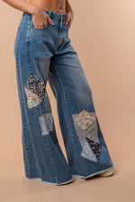 Patchwork Wide Leg Jeans - Maple Row Boutique